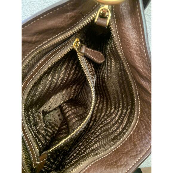 Prada Women Blue Brown Leather Crossbody Bag - Picture 4 of 9